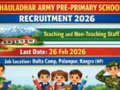 Dhauladhar Army Pre-Primary School Recruitment 2026