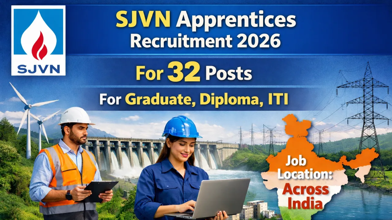 SJVN Apprentices Recruitment 2026 for 32 Posts for Graduate, Diploma, ITI