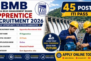 BBMB Apprentice Recruitment 2026 for 45 Posts for ITI Pass Recruitment Name Apprentice Recruitment 2026 Post Name ITI Apprentice Total Vacancy 45 Posts Application Mode Online Job Location Himachal Pradesh Category Govt Apprentice Jobs