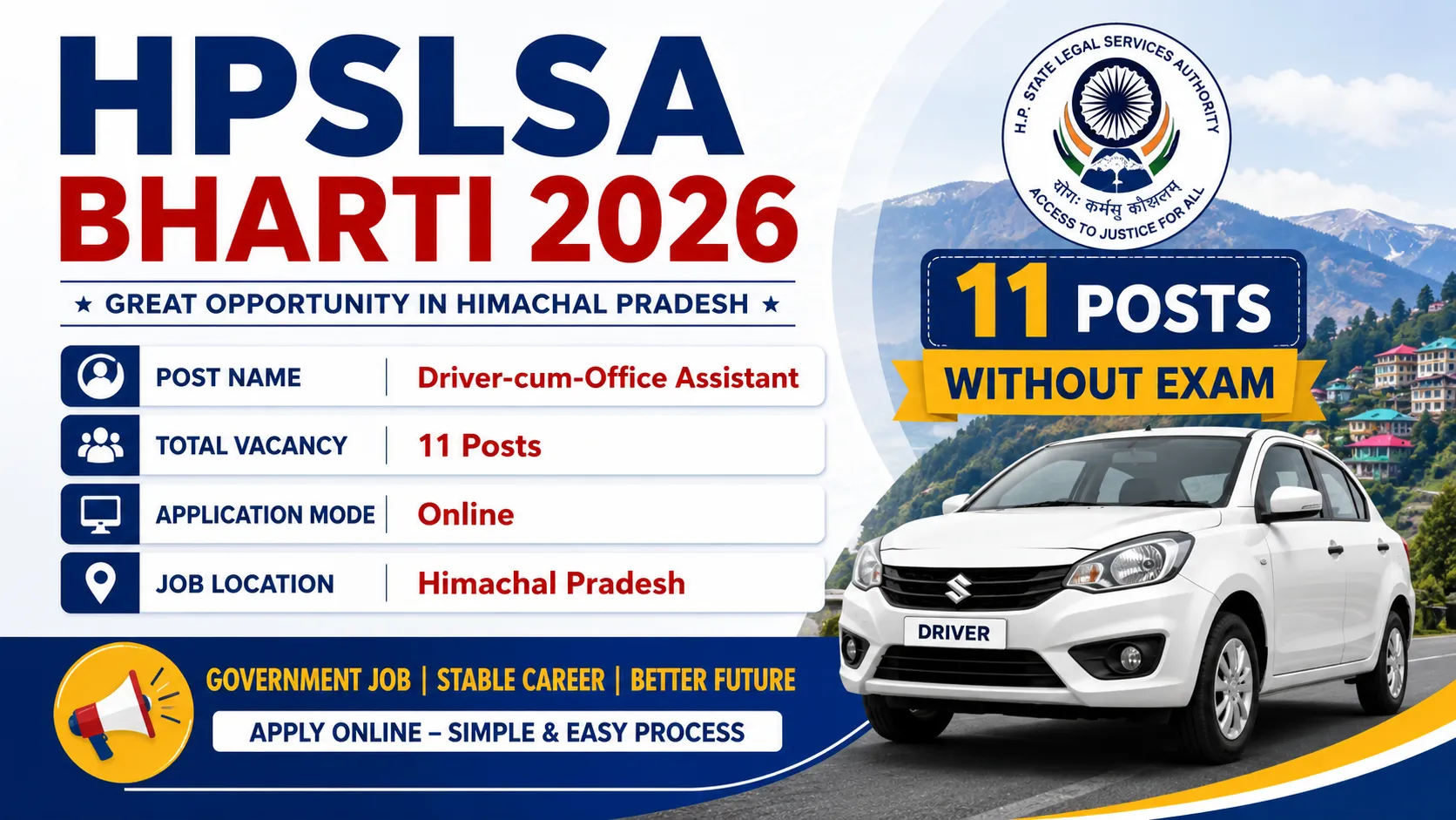 HPSLSA Bharti 2026 for 11 Posts without Exam