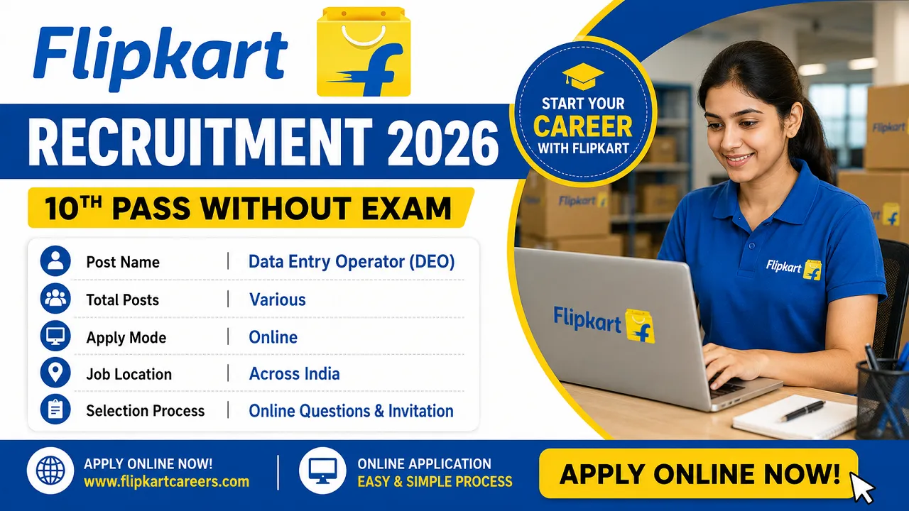 Flipkart Data Entry Operator Recruitment 2026 for 10th Pass without Exam