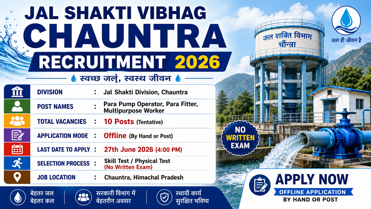 Jal Shakti Vibhag Chauntra Recruitment 2026 - Apply for 10 Posts for 10th Pass