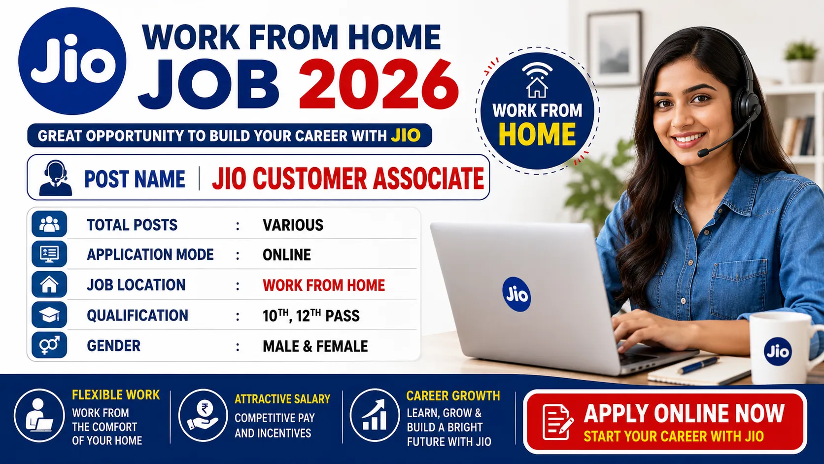 Jio Work From Home Job 2026 for 10th,12th Pass