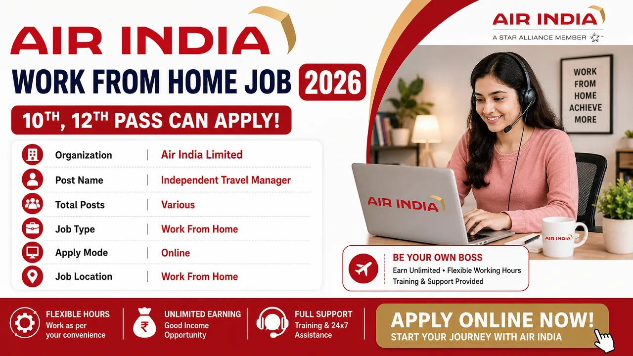 Air India Work From Home Job 2026 for 10th, 12th Pass