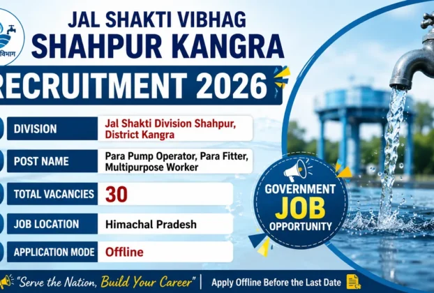 Jal Shakti Vibhag Shahpur Kangra Recruitment 2026 for 8th Pass