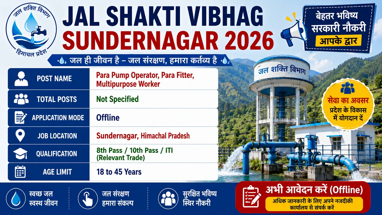 Jal Shakti Vibhag Sundernagar 2026 for Para Pump Operator and Para Fitter